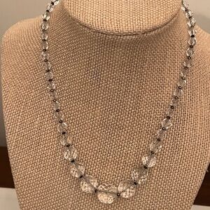 Vintage graduated faceted clear glass 16” necklace